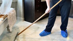 Stone requires periodic re-sealing to insure that grout lines and the naturally occuring cracks and crevices from accumullating dirt and grunge.