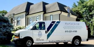 Professional Cleaning Service van in front of client's home.